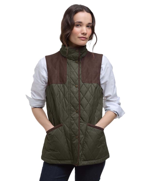 Women's Barbour Keeper Wear Quilted Gilet - Olive / Ancient Tartan
