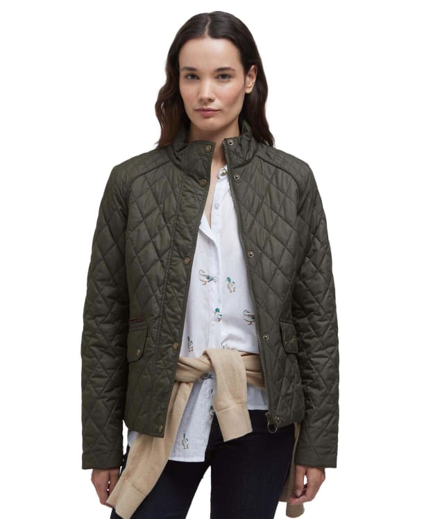 Women's Barbour Crawford Cavalry Quilted Jacket - Olive / Ancient Tartan