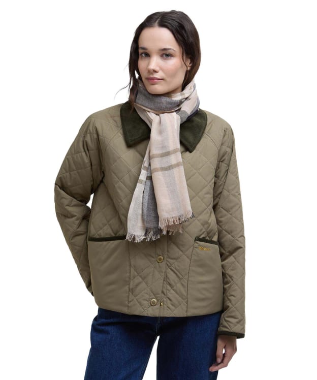 Women's Barbour Abigail Lightweight Cotton Linen Blend Tartan Scarf - Dark Navy / Light Sand / Military Brown