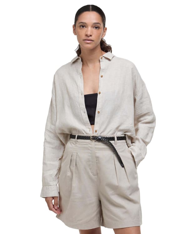 Women's Barbour Hampton Relaxed Fit Linen Shirt - Light Sand