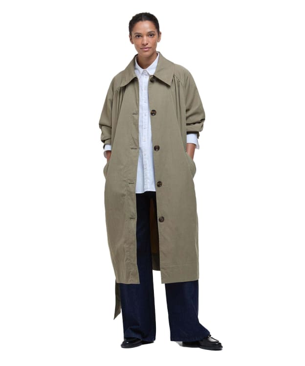 Women's Barbour Garbo Showerproof Trench Coat - Dusky Green / Rosemary Tartan