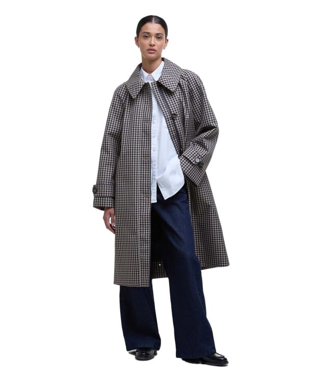 Women's Barbour Nadine Checked Showerproof Car Coat - Navy / Light Sand