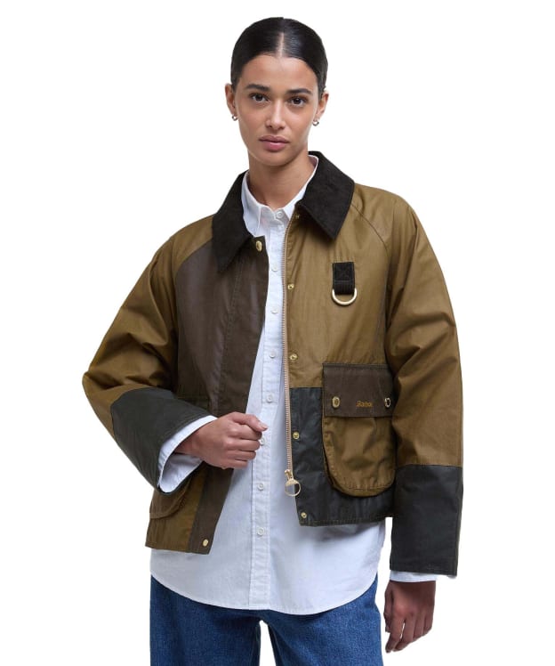 Women's Barbour Alma Waxed Jacket - Sand / Archive Olive / Beech
