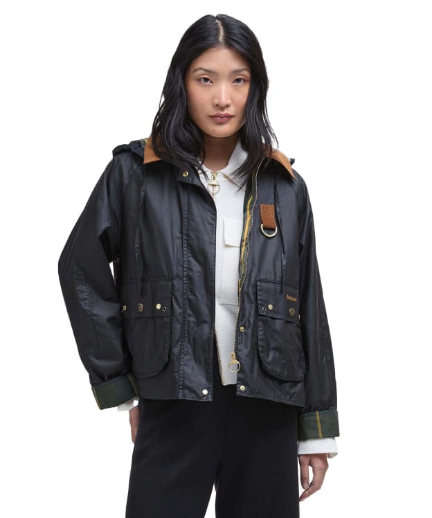 Women's Barbour Erma Waxed Jacket - Black / Ancient Tartan