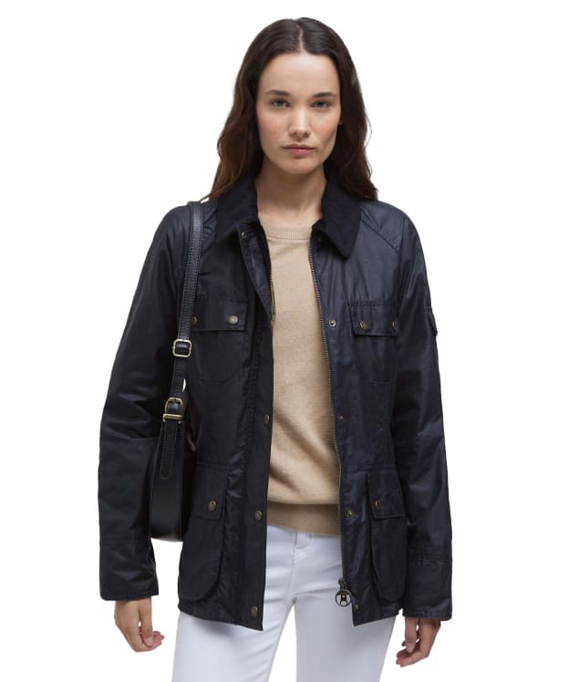 Women's Barbour Arlo Utility Waxed Jacket - Royal Navy / Ancient Tartan