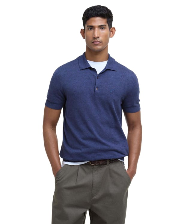 Men's Barbour Buston Short Sleeve Knitted Polo Shirt - Navy