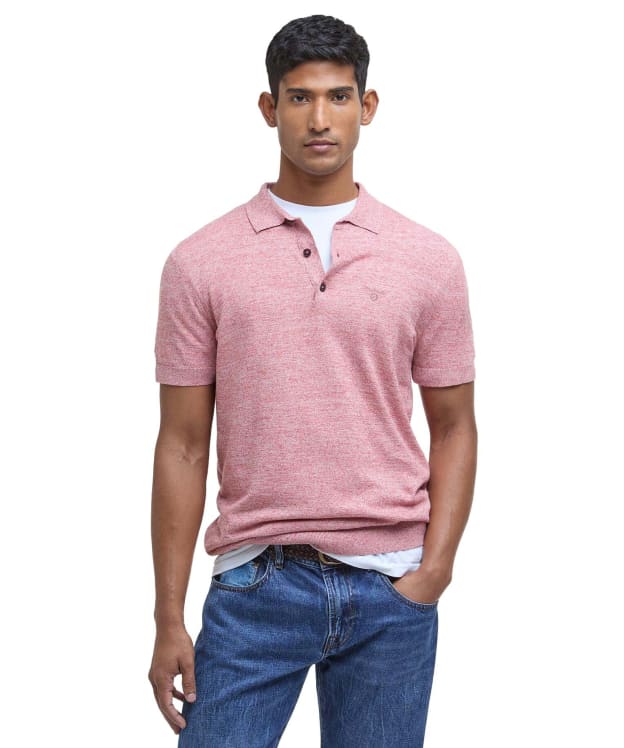 Men's Barbour Buston Short Sleeve Knitted Polo Shirt - Red Spice