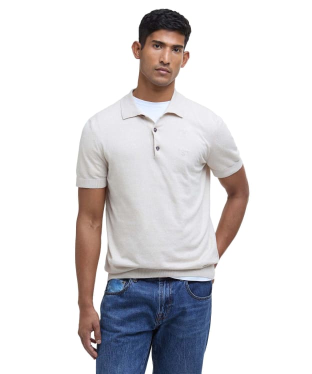 Men's Barbour Buston Short Sleeve Knitted Polo Shirt - Antique White