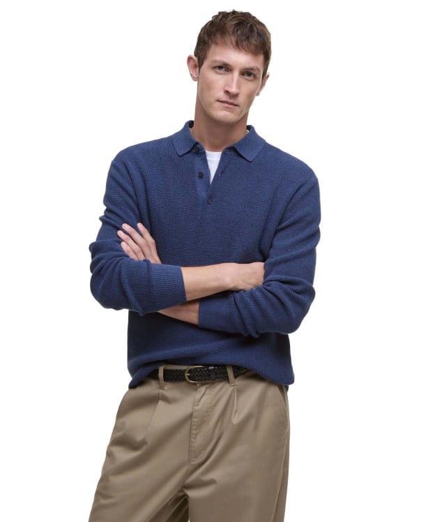 Men's Barbour Holt Waffle Knitted Polo Shirt - Oceana