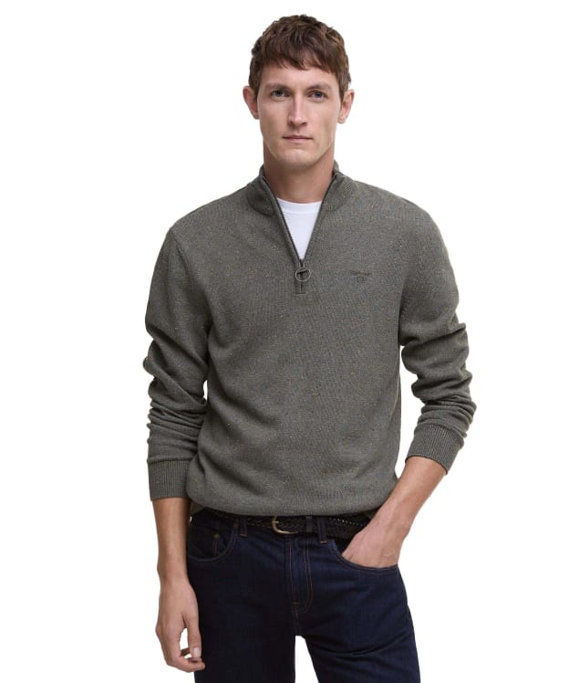 Men's Barbour Cotton Tainsbury Half Zip Sweater - Olive