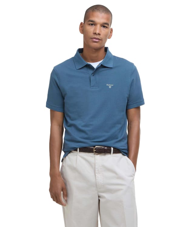 Men's Barbour Lightweight Short Sleeve Sports Cotton Polo Shirt - Dusk Blue