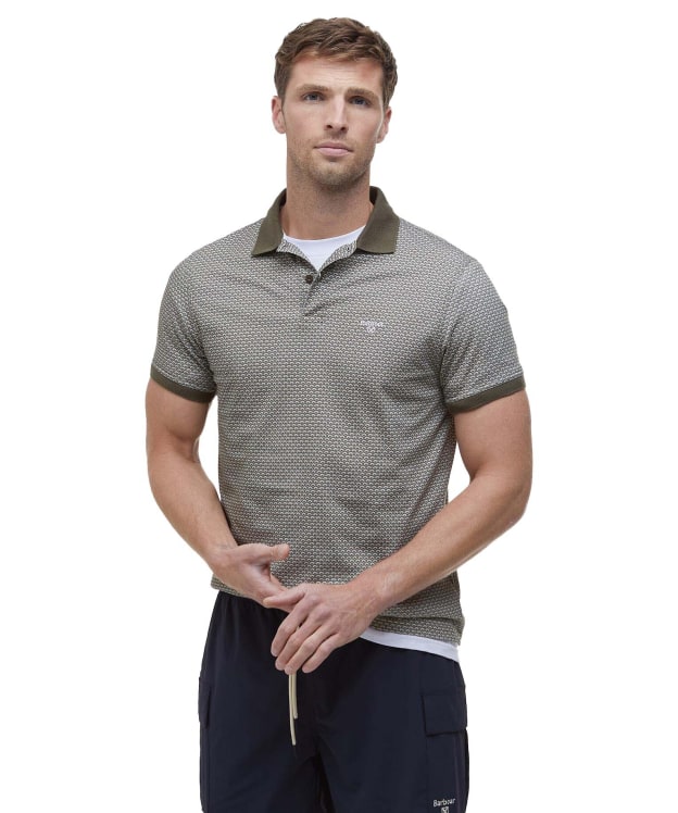 Men's Barbour Shell Printed Short Sleeve Cotton Polo Shirt - Uniform Green