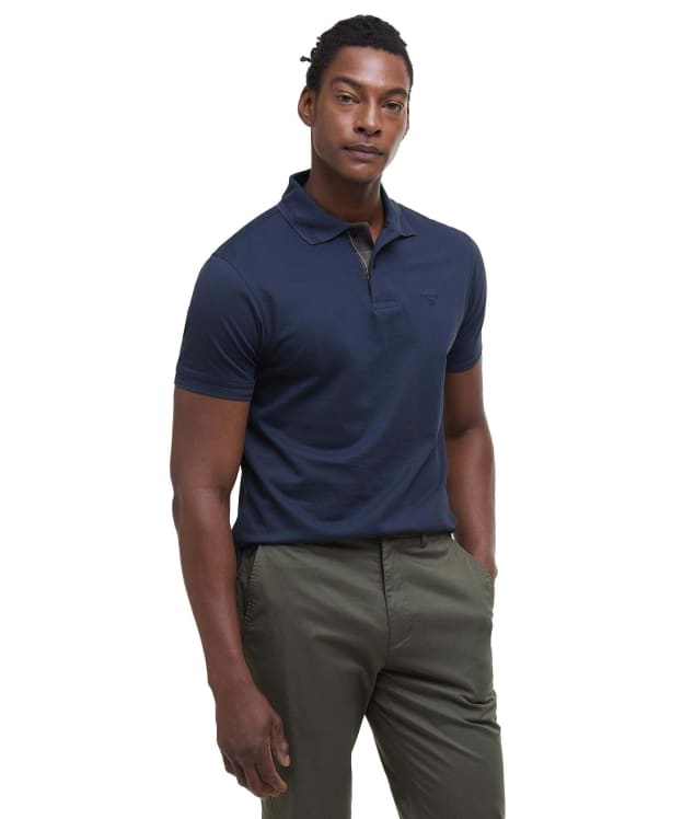 Men's Barbour Premium Tartan Pique Polo Shirt - Navy