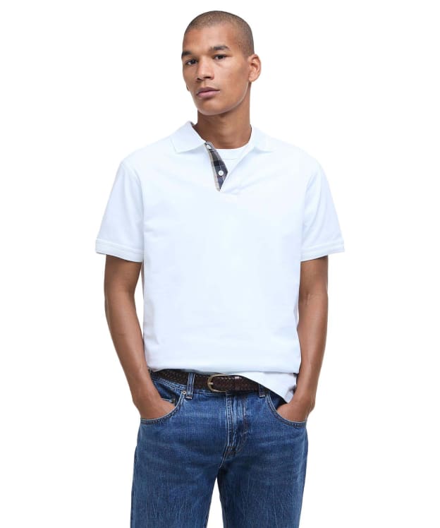Men's Barbour Premium Tartan Pique Polo Shirt - White