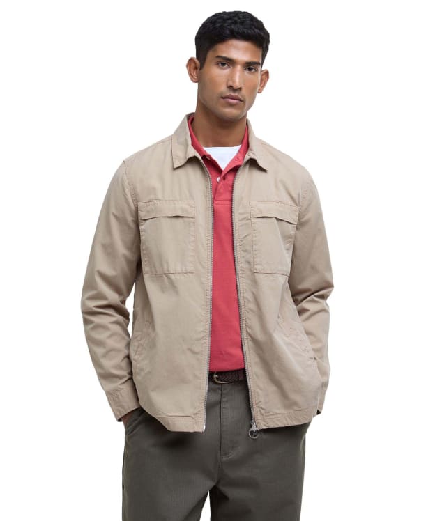Men's Barbour Glendale Zip Through Cotton Overshirt - Washed Stone