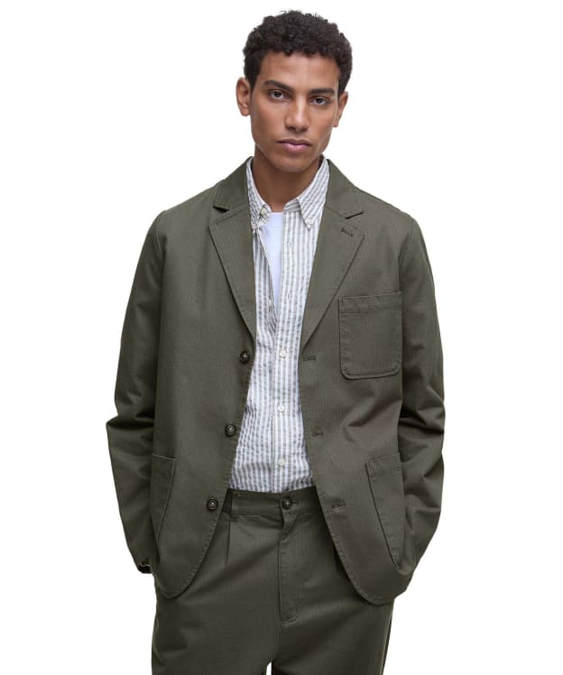 Men's Barbour Bayview Herringbone Overshirt - Uniform Green