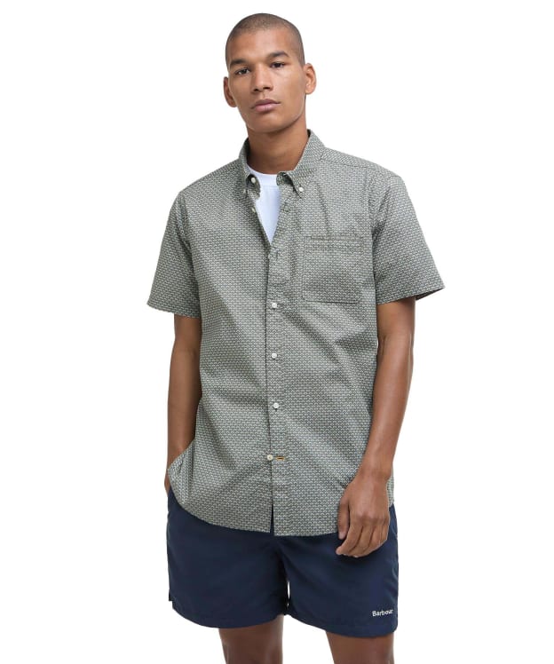 Men's Barbour Shell Short Sleeve Tailored Cotton Shirt - Olive