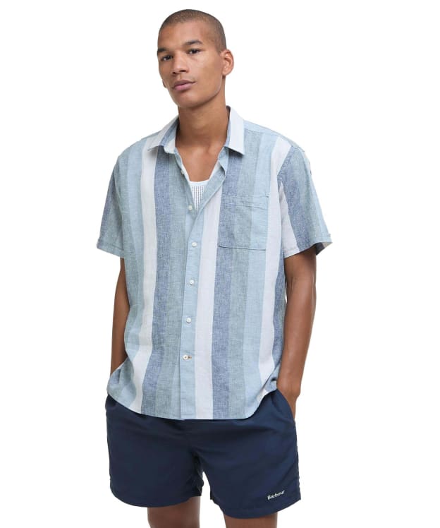 Men's Barbour Portwell Short Sleeve Summer Fit Linen Blend Shirt - Navy