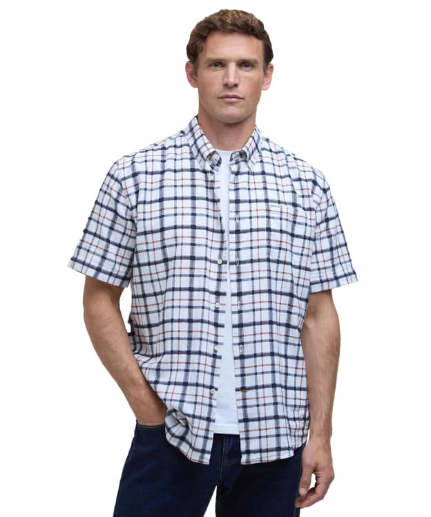 Men's Barbour Glover S/S Linen Blend Regular Fit  Shirt - Brook Blue