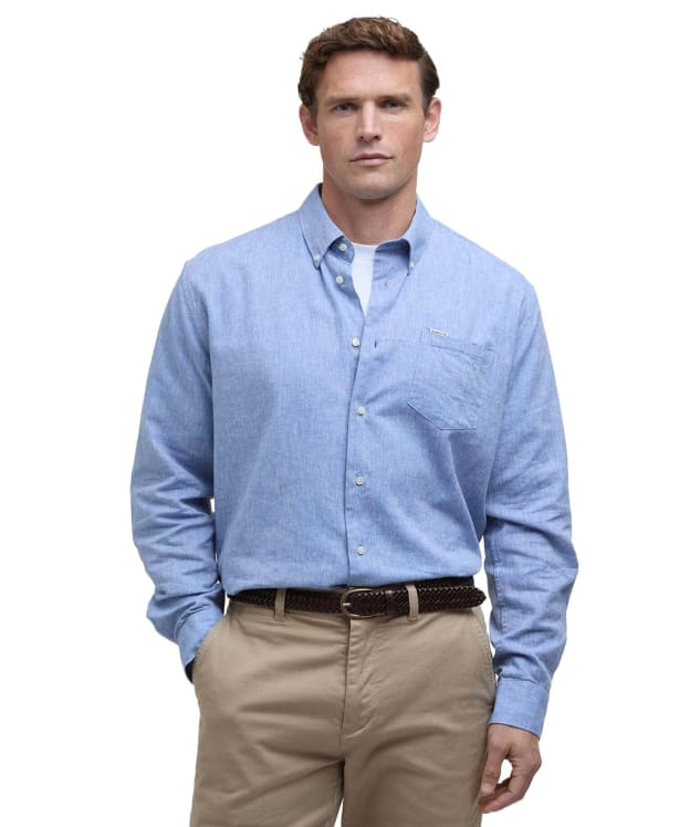Men's Barbour Nelson Linen Blend Regular Fit Shirt - Blue