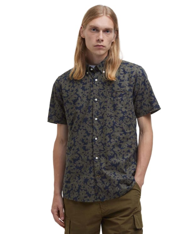 Men's Barbour Sidmouth Printed Short Sleeve Tailored Fit Shirt - Navy