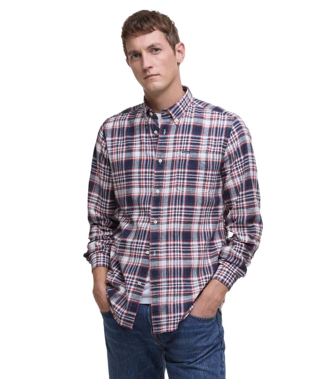 Men's Barbour Bridport Linen Blend Tailored Fit Shirt - Navy