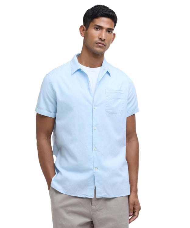 Men's Barbour Garment Dyed Nelson Short Sleeve Regular Fit Shirt - Light Blue