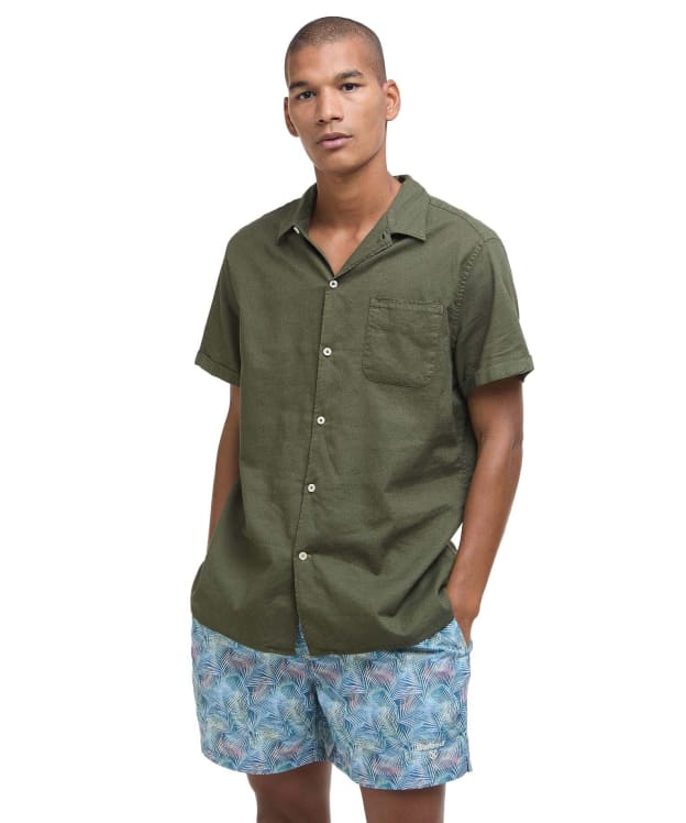 Men's Barbour Garment Dyed Nelson Short Sleeve Regular Fit Shirt - Light Sage