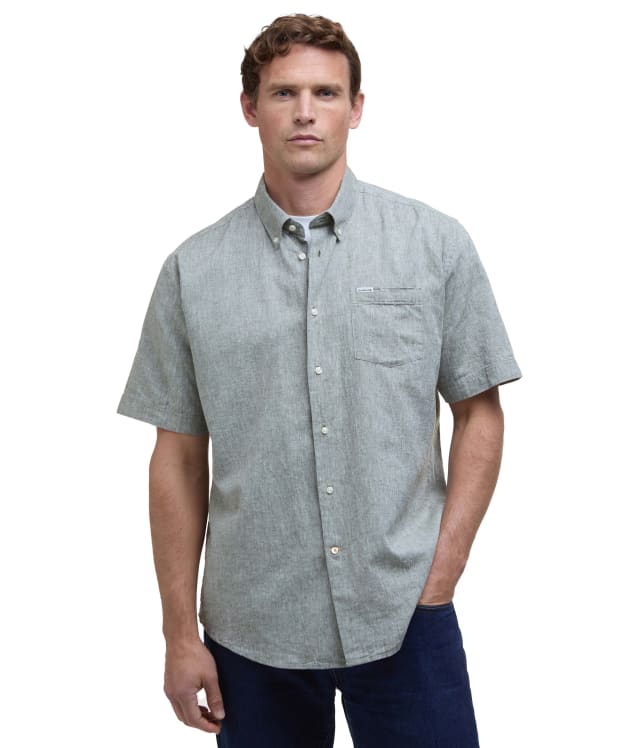Men's Barbour Nelson Short Sleeve Linen Blend Regular Fit Shirt - Olive
