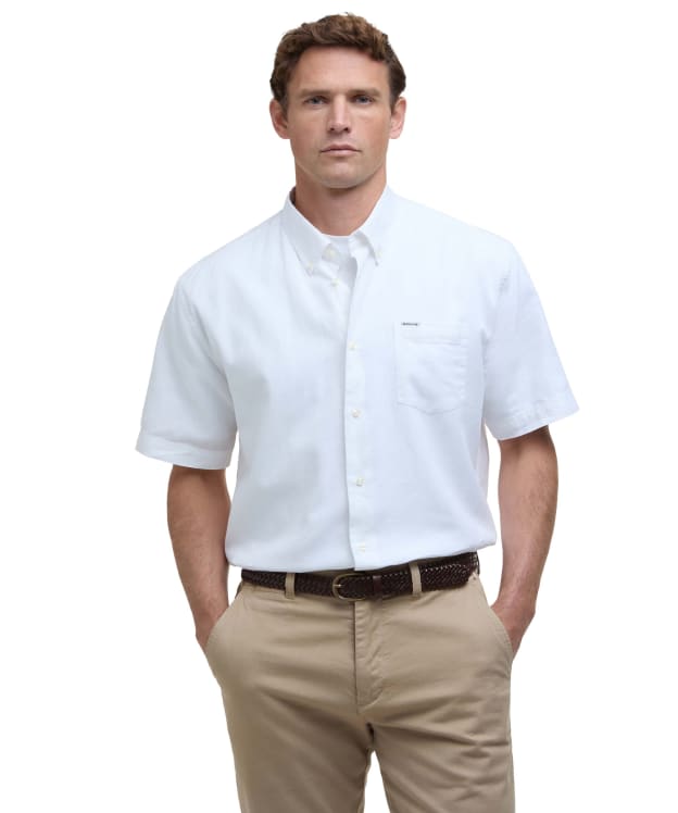Men's Barbour Nelson Short Sleeve Linen Blend Regular Fit Shirt - White
