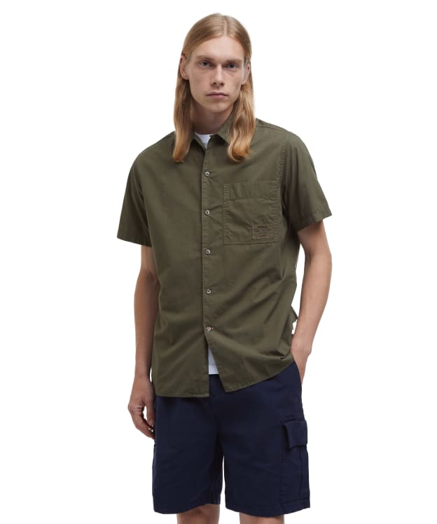 Men's Barbour Holywell Poplin Short Sleeve Relaxed Fit Shirt - Light Sage