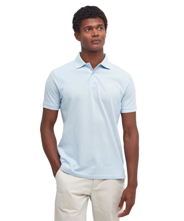 Men's Barbour Lightweight Short Sleeve Sports Cotton Polo Shirt - Chambray Blue