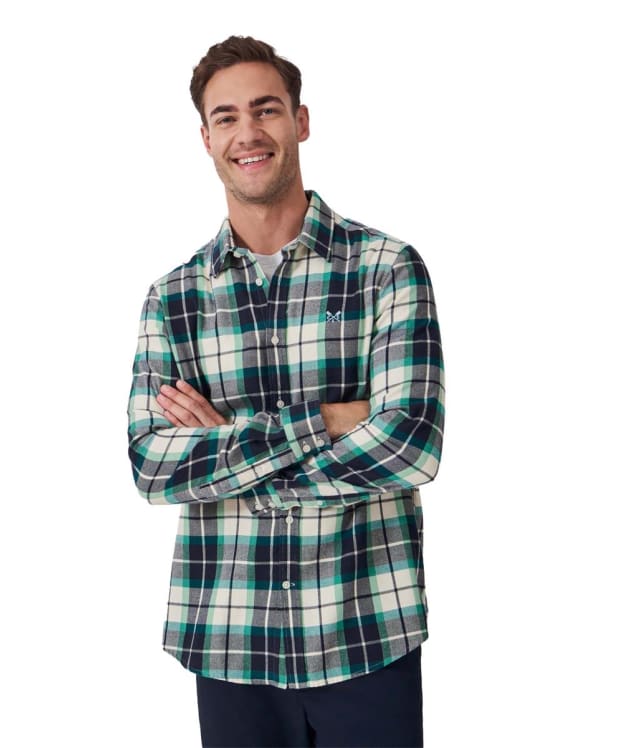 Men's Crew Clothing Multicheck Brushed Twill Shirt - Navy / Pristine / Green