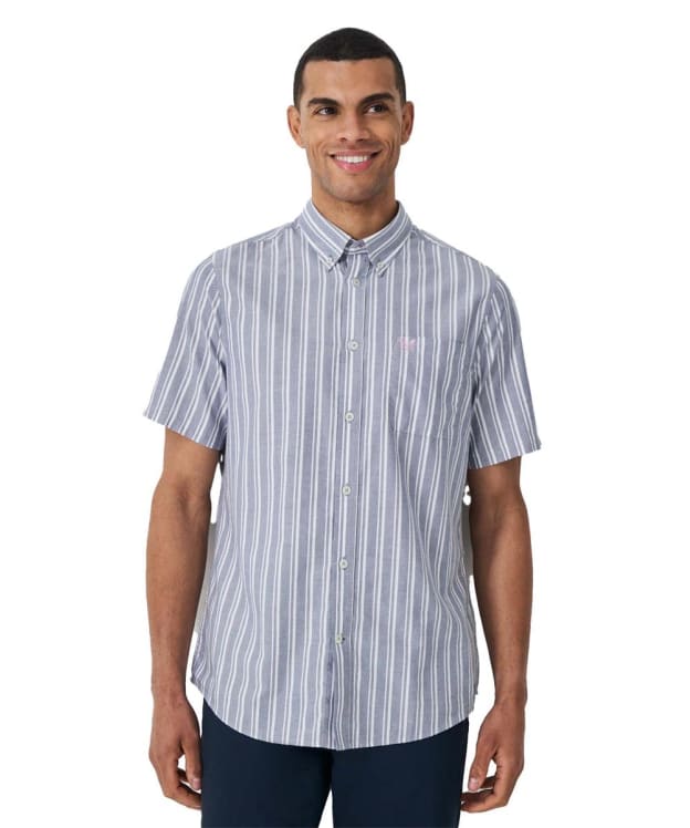 Men's Crew Clothing Short Sleeve Oxford Rail Stripe Shirt - Poseidon / White