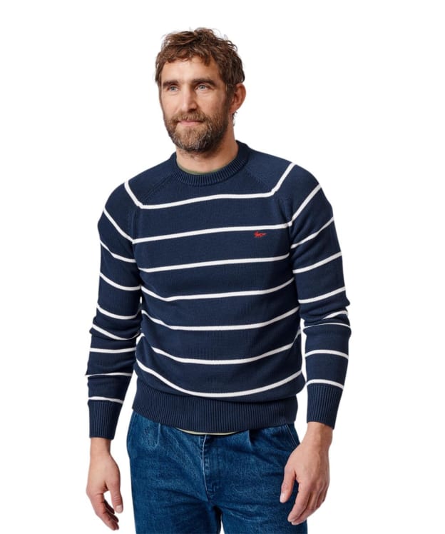Men's Aubin Leverton Cotton Crew Neck Sweater - Navy Stripe