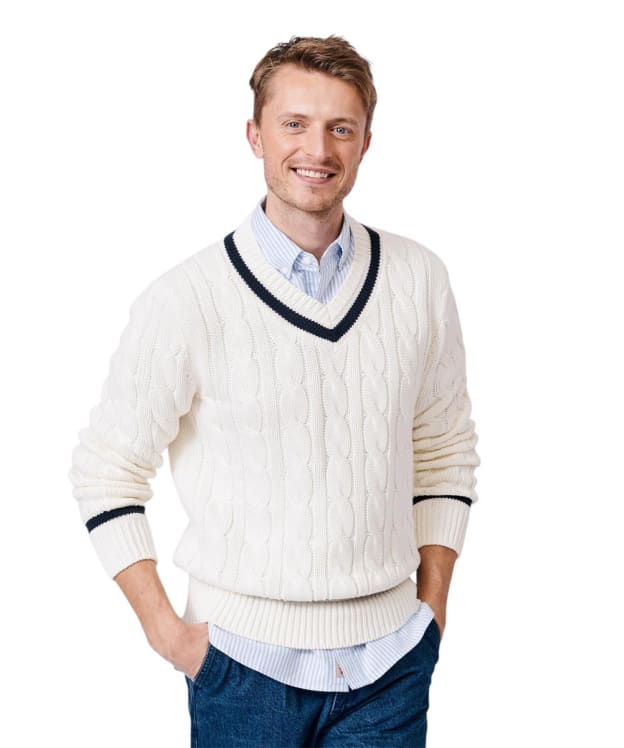 Men's Aubin Denton Cotton Cricket Jumper - Ecru