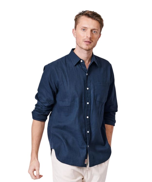 Men's Aubin Grainsby Linen Cotton Long Sleeve Shirt - Navy