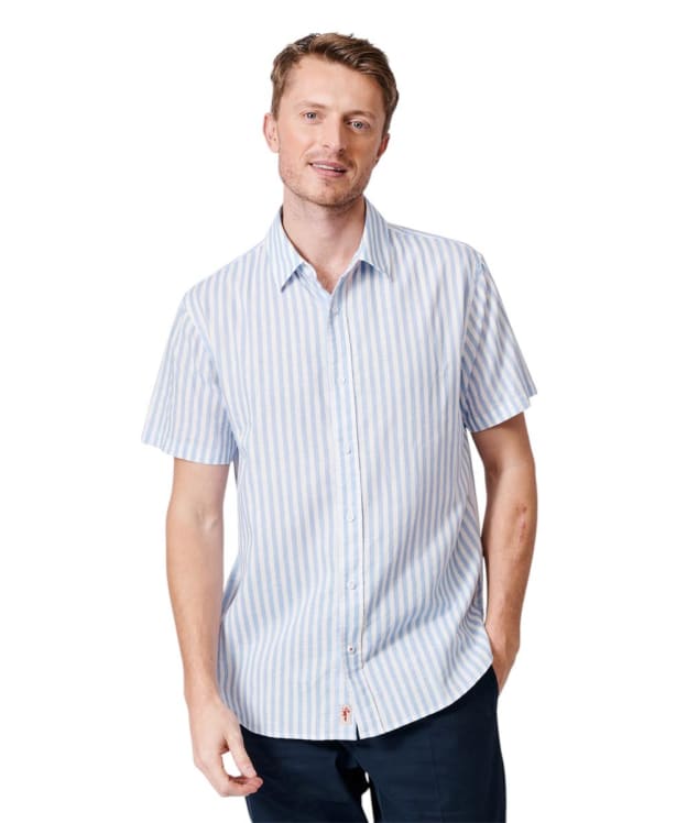 Men's Aubin Fulstow Linen Cotton Short Sleeve Stripe Shirt - Blue Stripe