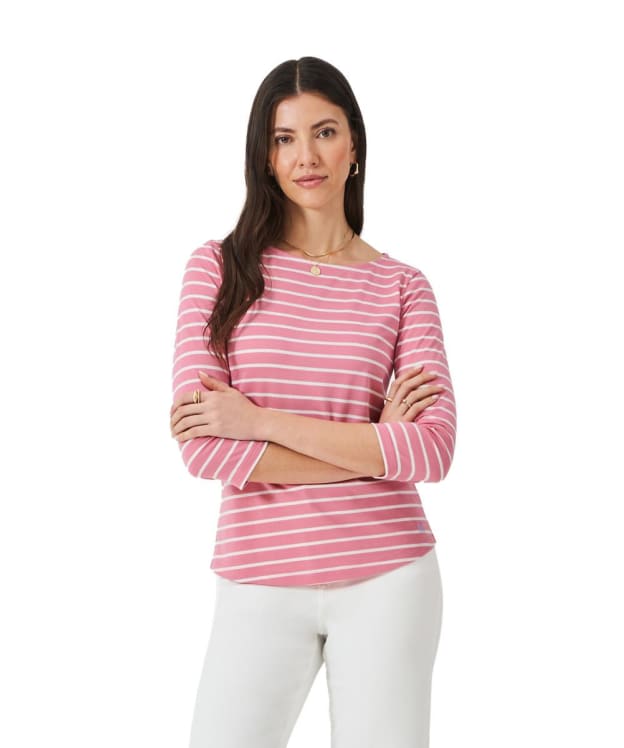 Women's Crew Clothing Essential Breton Top - Flamingo Pink / White