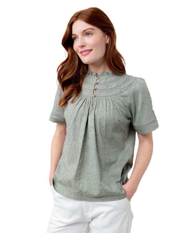 Women's Lily & Me Luna Short Sleeve Cotton Jacquard Blouse - Sage