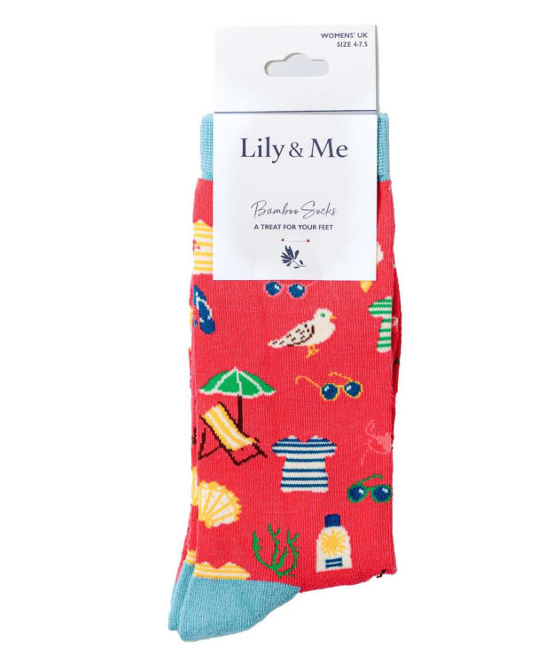 Women's Lily & Me At The Beach Bamboo Sock - Cerise