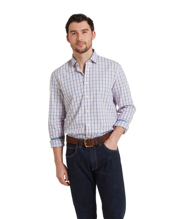Men’s Schoffel Hebden Tailored Long Sleeve Shirt - Dark Denim / Pink