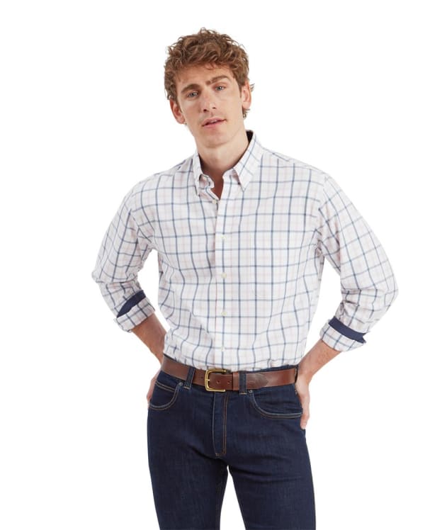 Men's Schoffel Brancaster Long Sleeve Shirt - Stone / Blue Check