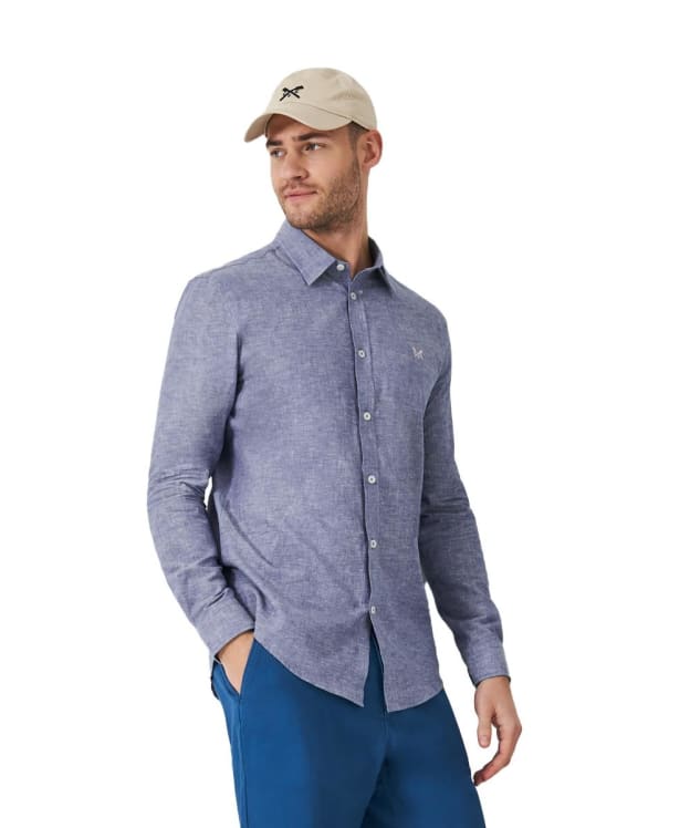 Men's Crew Clothing Long Sleeve Linen Shirt - Dark Blue