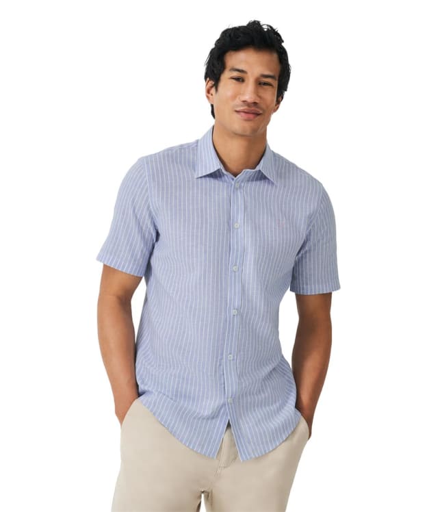 Men's Crew Clothing Short Sleeve Linen Stripe Shirt - Spirit Blue / White