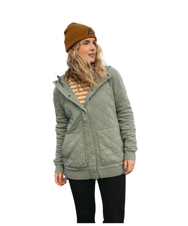 Women's Passenger Clothing Clementine Recycled Quilted Popper Up Hoodie - Pistachio