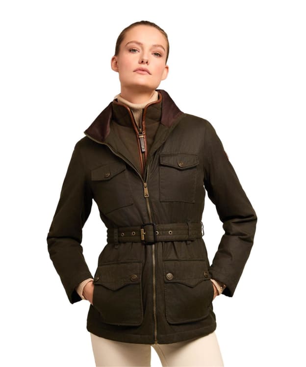 Women's Holland Cooper Belted Waxed Jacket - Dark Olive