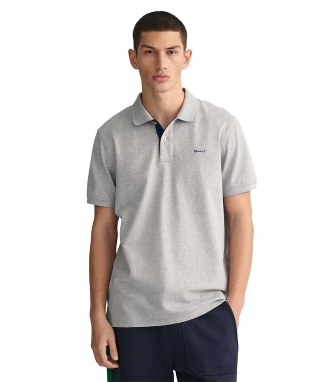 Men's GANT Regular Contrast Pique Short Sleeve Rugger Polo Shirt - Grey Melange