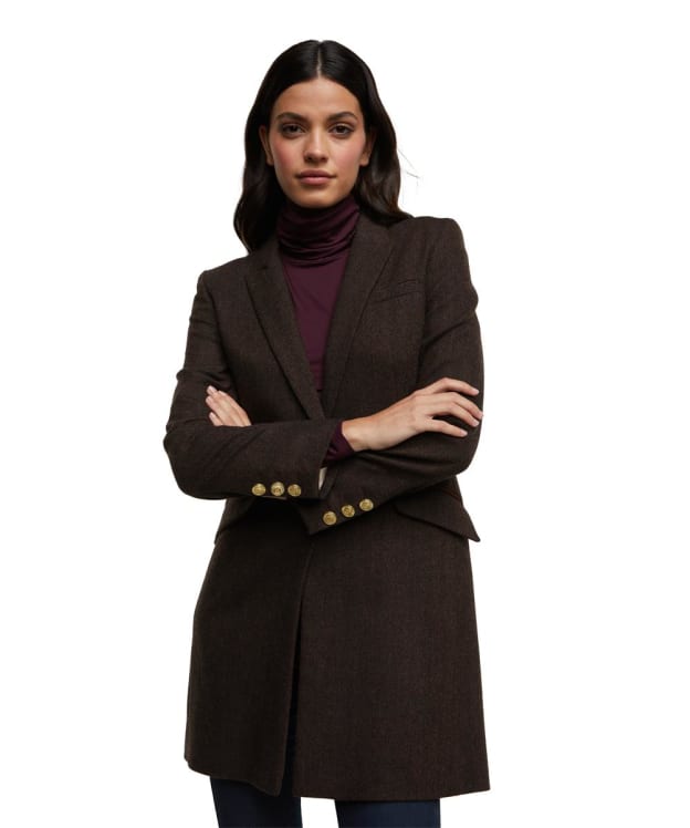 Women's Holland Cooper Highgrove Tweed Coat - Chocolate Herringbone