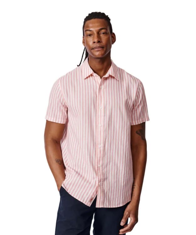 Men's Aubin Fulstow Linen Cotton Short Sleeve Stripe Shirt - Pink Stripe